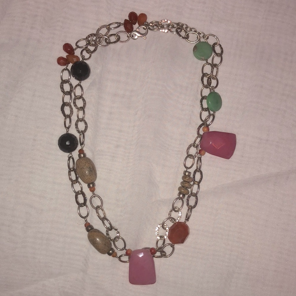 Sterling Silver Long Gemstone Necklace